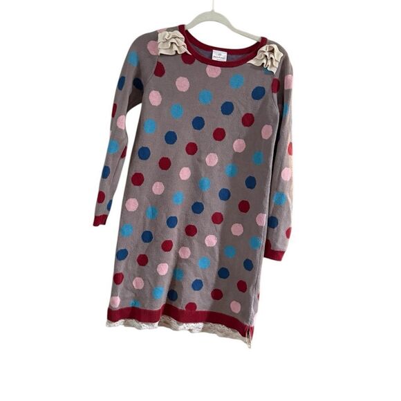 Hannah Anderson, gray tan pink maroon polkadot sweater dress size large - Picture 2 of 11